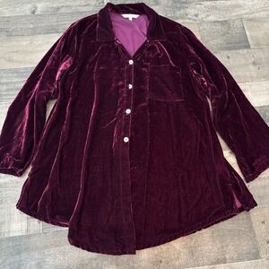 Kleen Womens M Velvet Blouse Button up top long sleeve purplish color tunic